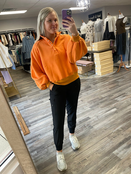 Snap Button Collared Pullover - Orange