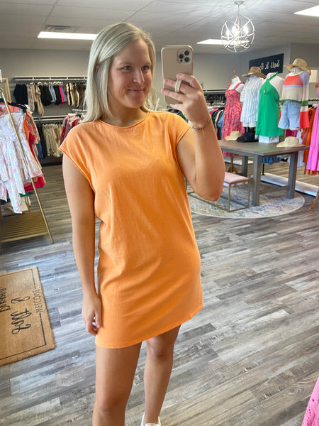 Raw Hem Tee Dress - Orange