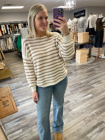 Stripe Knit Pullover Sweater - Taupe