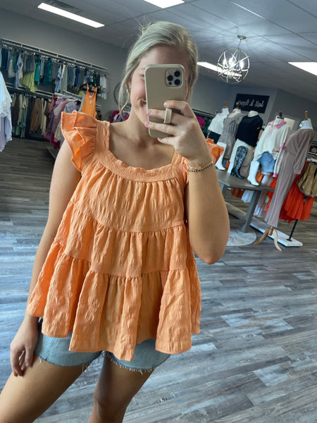Textured Babydoll Top - Orange