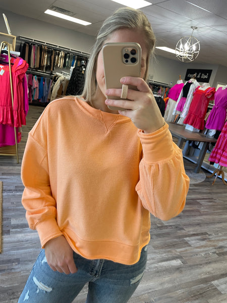 Raw Edge Knit Pullover - Orange