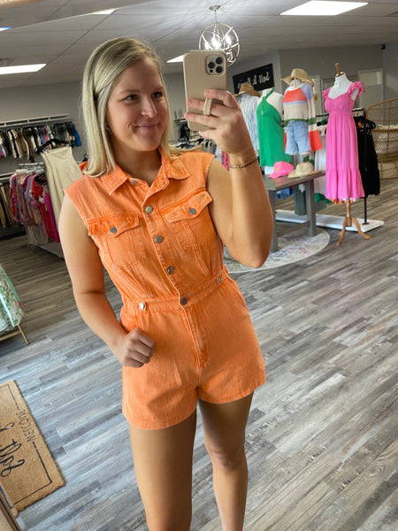 Sleeveless Denim Romper - Sunkist