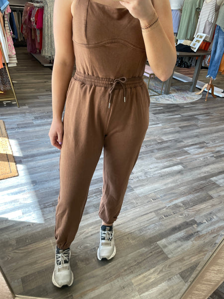 Square Neck Sleeveless Jumpsuit - Chocolate