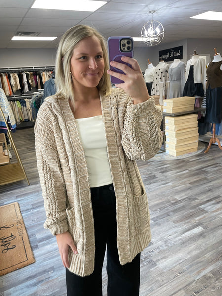 Two Tone Chenille Cardigan - Taupe