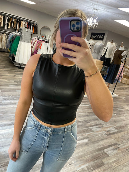 Leather Sleeveless Top - Black