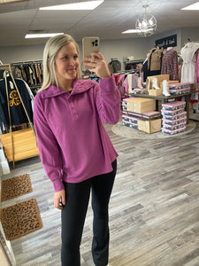 Textured Henley Knit Long Sleeve - Orchid