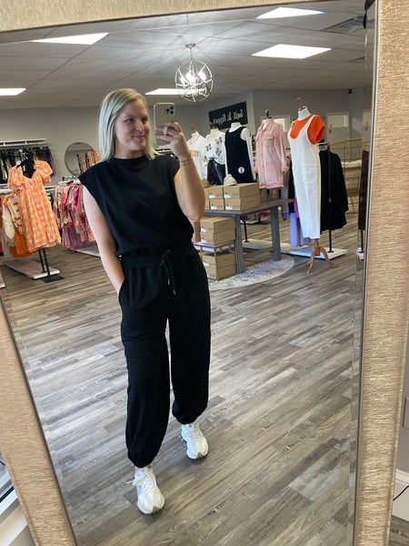 Oversized Terry Knit Jumpsuit - Black