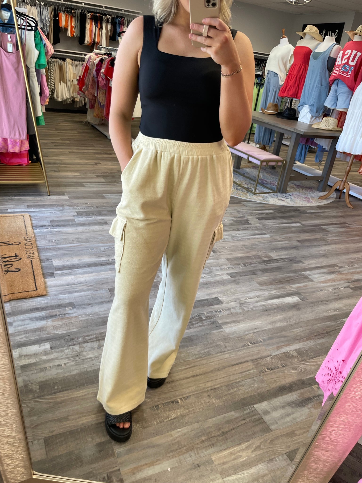 Terry & Gauze Mix Cargo Pants - Taupe