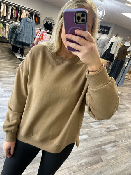 Asymmetrical Hem Sweatshirt - Mocha