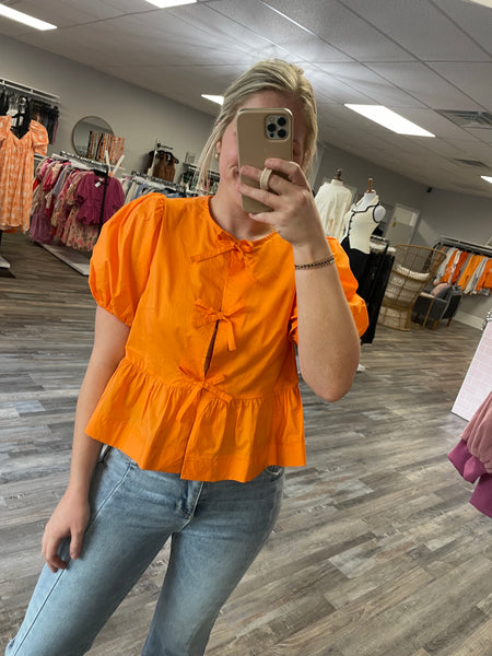 Bow Tie Detail Blouse - Orange