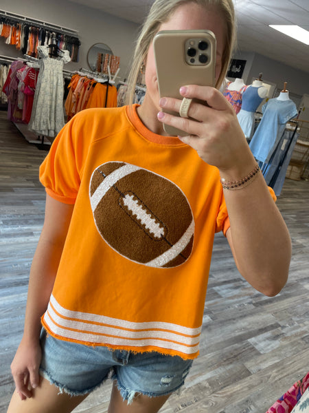 Football & Sequin Trim Tee - Orange