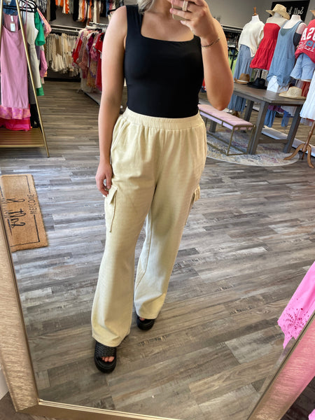 Terry & Gauze Mix Cargo Pants - Taupe