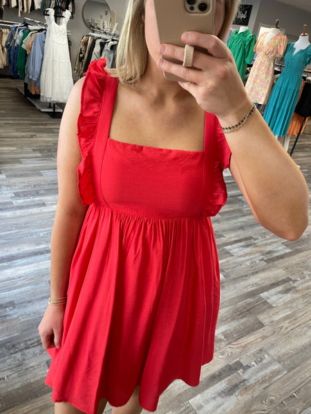 Tie Back Babydoll Mini Dress - Red