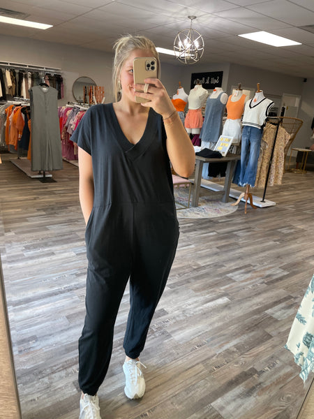 Slub Relaxed Jumpsuit - Black