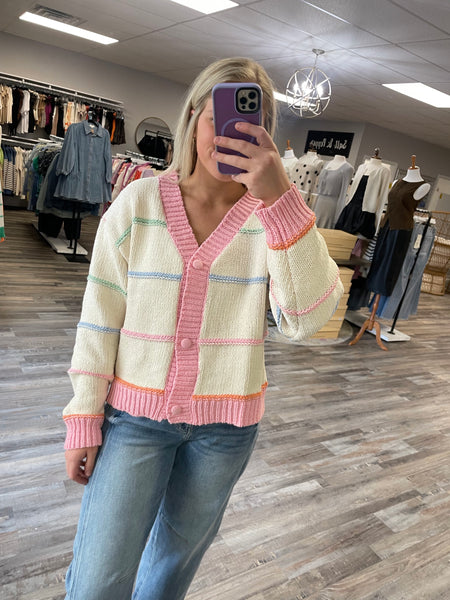 Multi Striped Chenille Cardigan - Cream