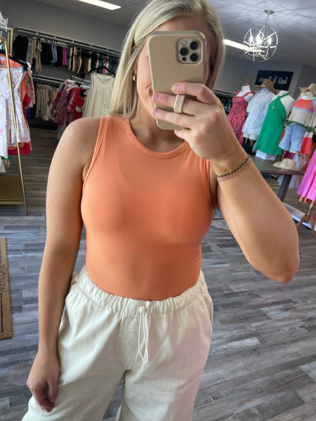 Round Neck Bodysuit - Light Orange