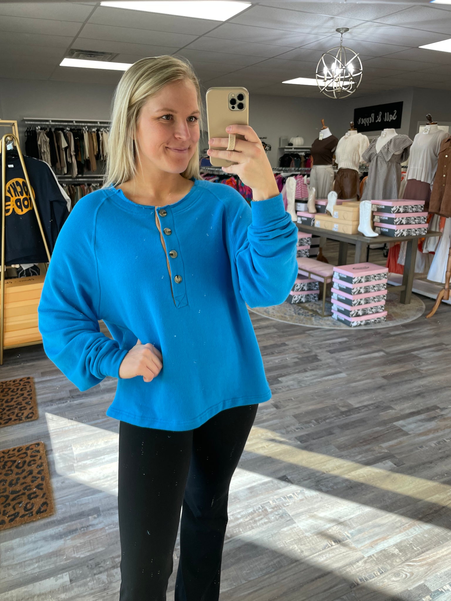 Henley Oversized Pullover - Blue