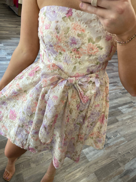 Floral & Eyelet Aline Mini Dress - Cream/Multi