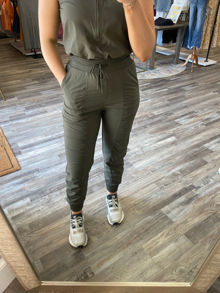 Half Zip Active Jumpsuit - Dark Olive