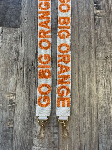 Go Big Orange Beaded Purse Strap - White