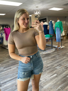 Solid Cropped Tee - Taupe