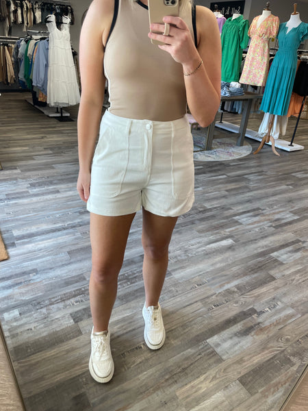 Front Pocket Denim Shorts - White