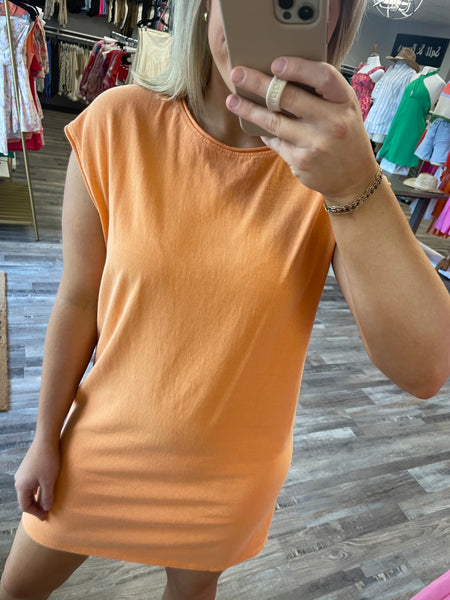 Raw Hem Tee Dress - Orange