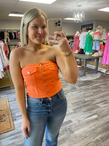 Denim Corset Top - Orange