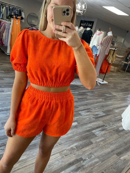 Corduroy Elastic Waist Shorts - Sunkist