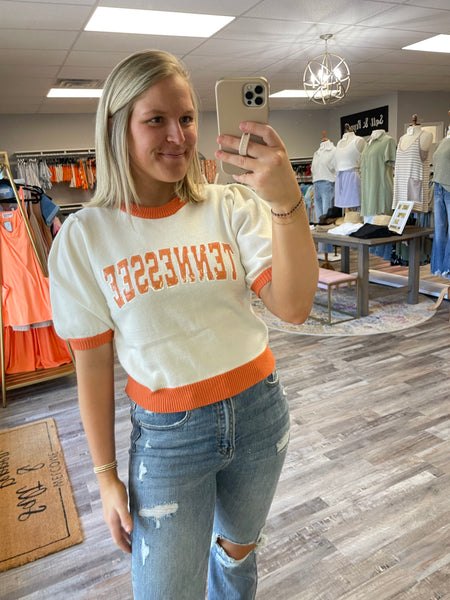 Tennessee Sequin Sweater - White/Orange