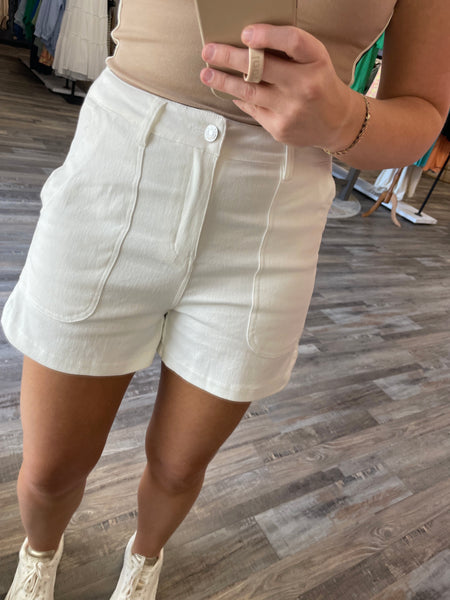 Front Pocket Denim Shorts - White