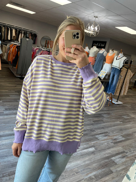 Thermal Striped Pullover - Lavender Multi