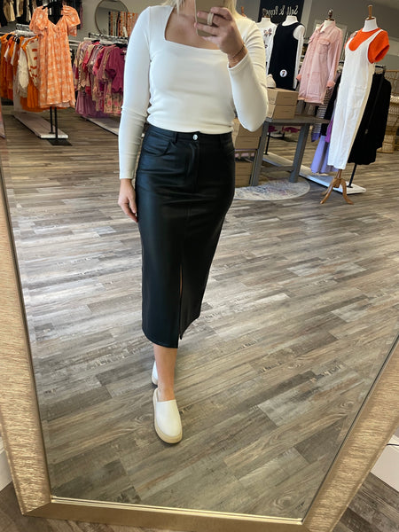 Leather Midi Skirt - Black