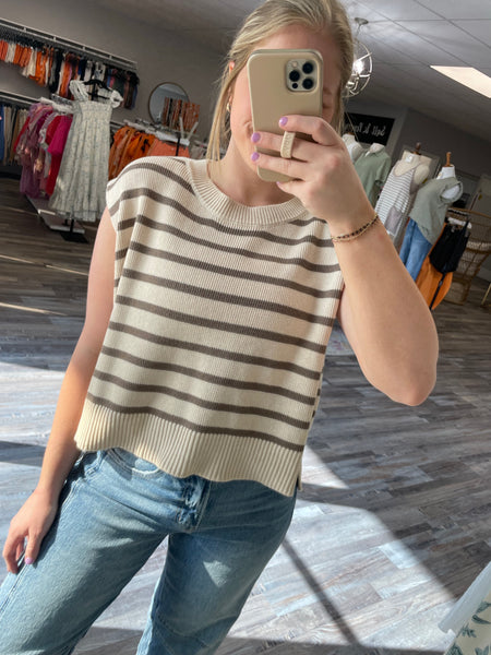 Striped Knit Top - Oatmeal