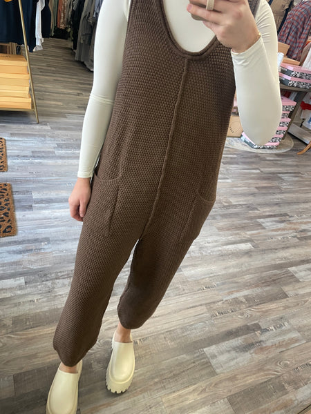 Knit Sweater Jumpsuit - Brown