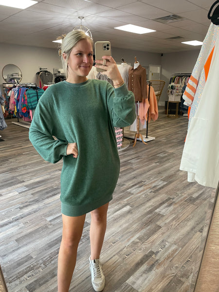 Sweatshirt Mini Dress -  Grey Green