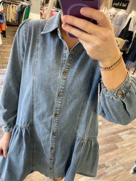 Long Sleeve Denim Dress - Medium Wash