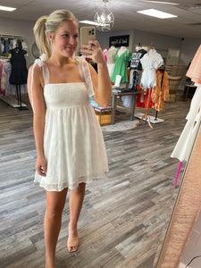 Organza Strap Sheer Gingham Dress - White