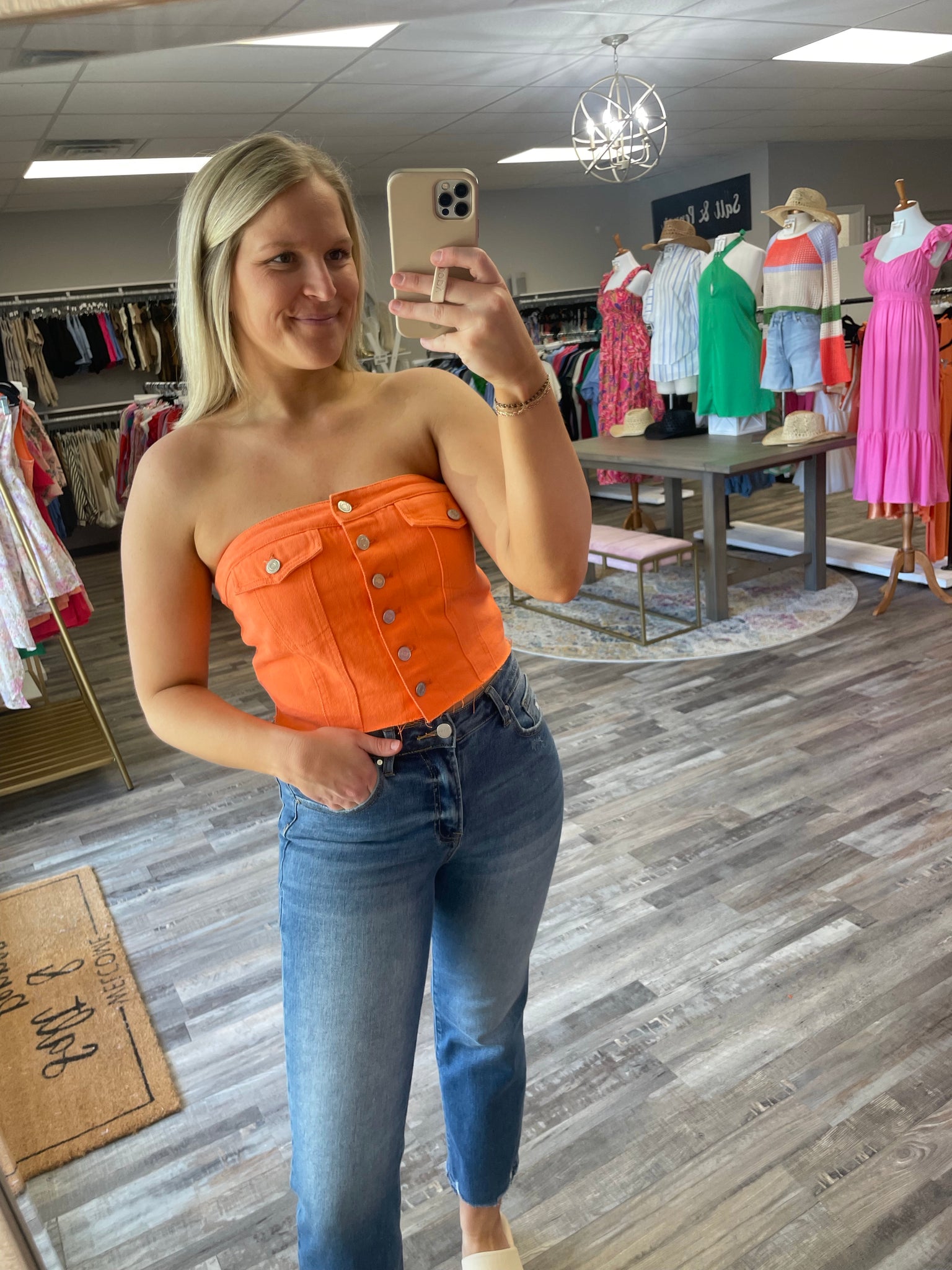 Denim Corset Top - Orange