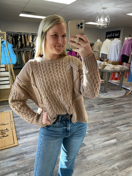 Mixed Braided Cable Knit Sweater - Taupe