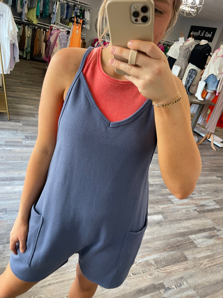 Terry Knit Tank Romper - Navy