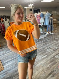 Football & Sequin Trim Tee - Orange