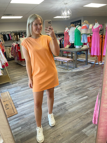 Raw Hem Tee Dress - Orange