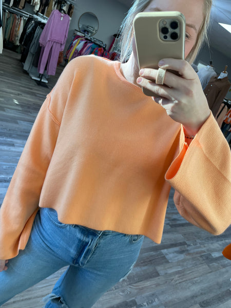 Round Neck Knit Sweater - Peach