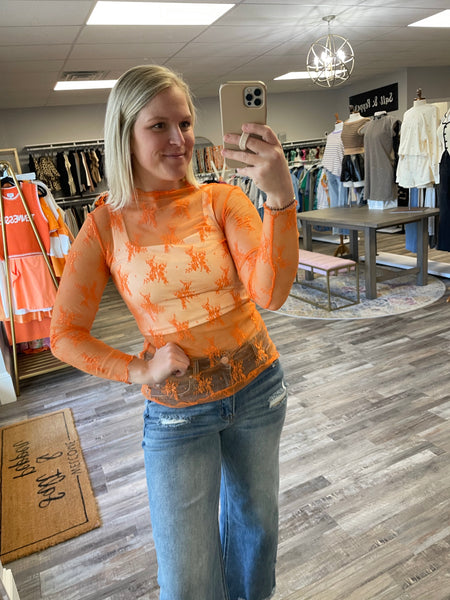 Floral Lace Layer Top - Orange