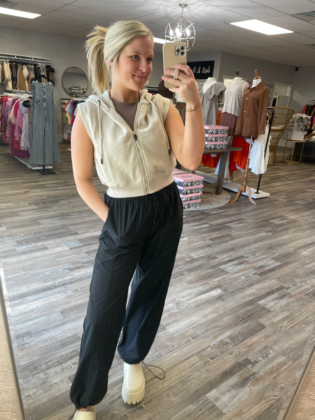 Cropped Hooded Vest - Taupe
