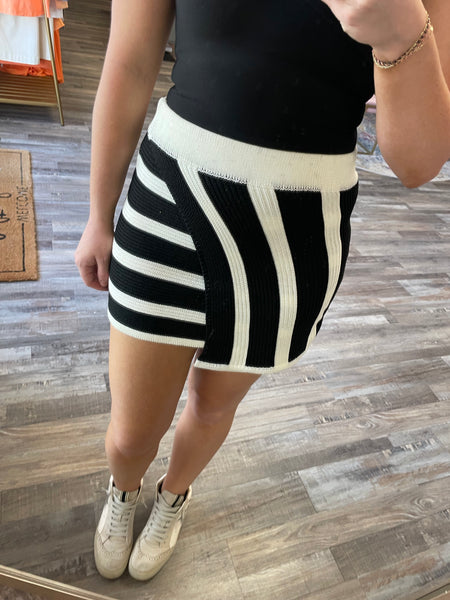 Striped Wrap Mini Skirt - Black/White