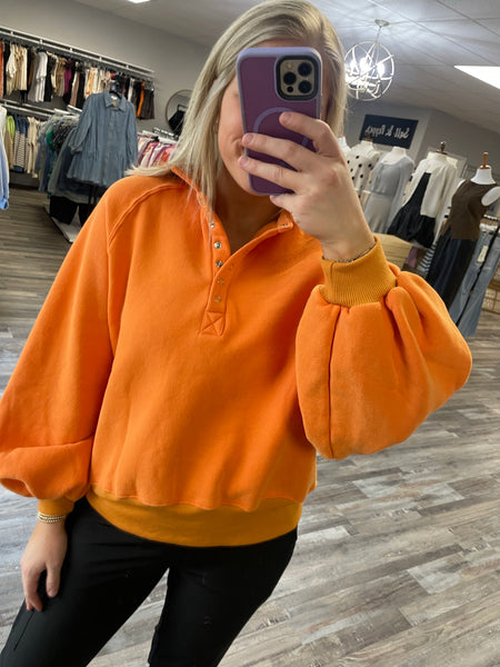 Snap Button Collared Pullover - Orange