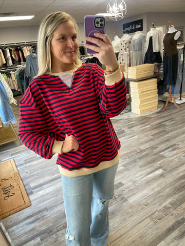 Striped Knit Top - Red/Navy