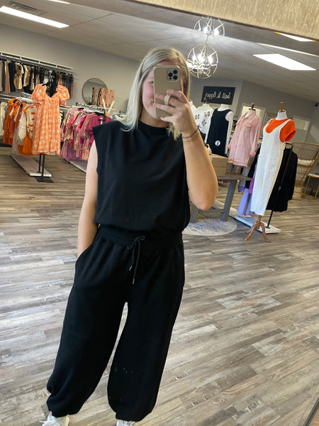 Oversized Terry Knit Jumpsuit - Black